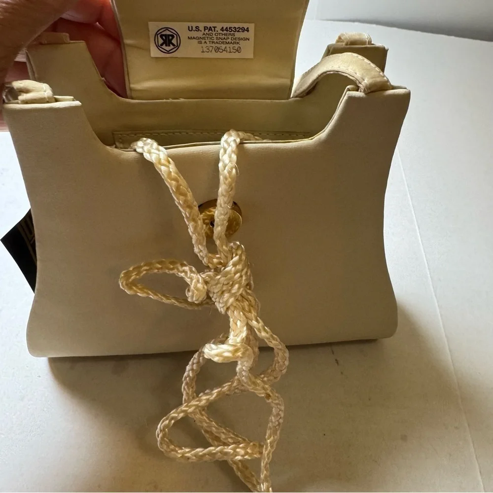 Vintage Sasha Crepe Satin Ivory Beautiful Clutch Purse With Cross Body Strap